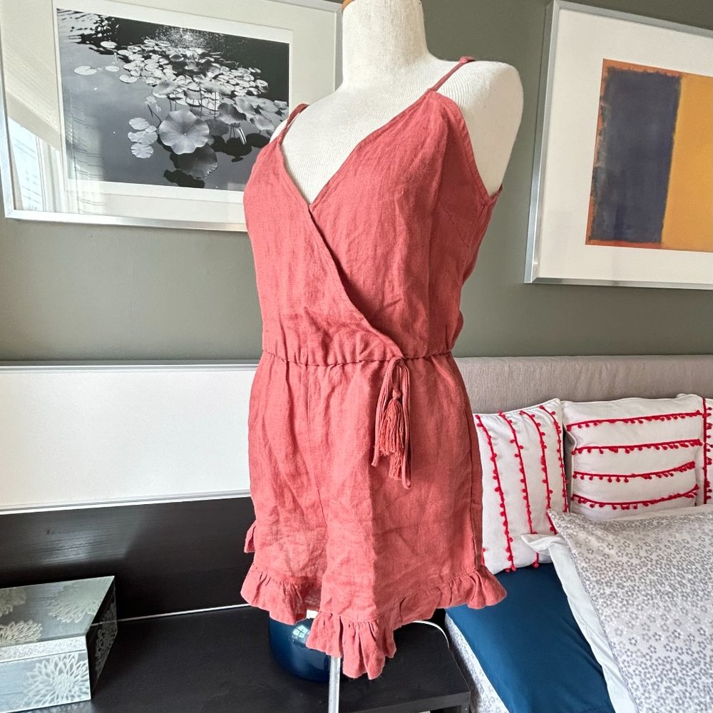 * Olivaceous Romper Linen Blend in Reddish Brown Cutout Back SMALL -       W1600